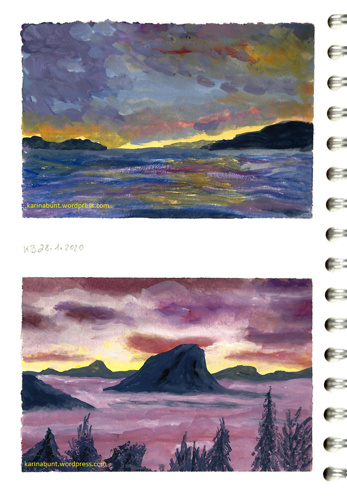 zwei Ansichten von Sonnenuntergängen