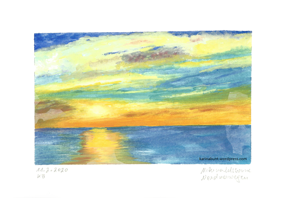 Landschaft mit Sonnenuntergang über dem Meer