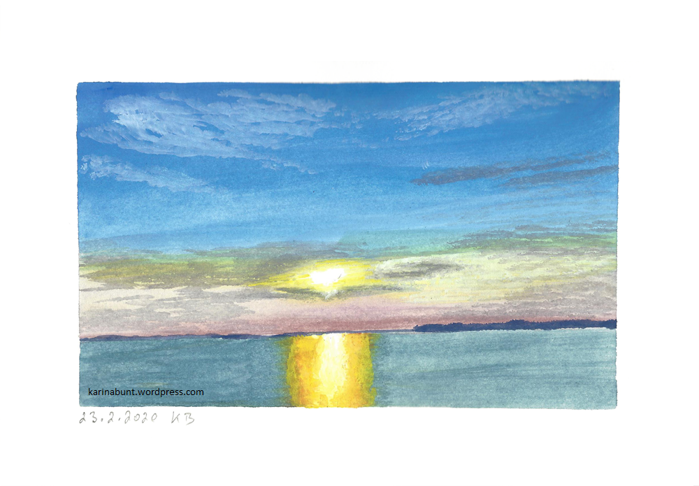 Landschaft mit Sonnenuntergang über dem Meer