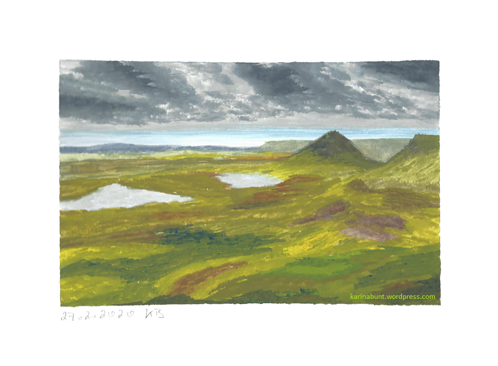 Landschaft mit Hügeln u. Bergen