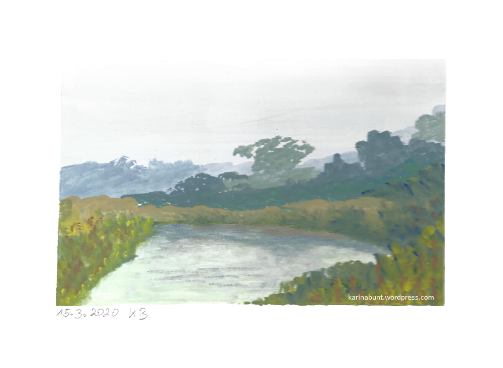 Flusslandschaft an trübem Tag