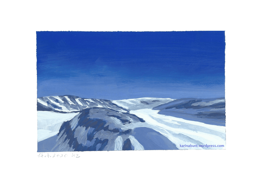 Gletscher mit Felsen im Sonnenschein