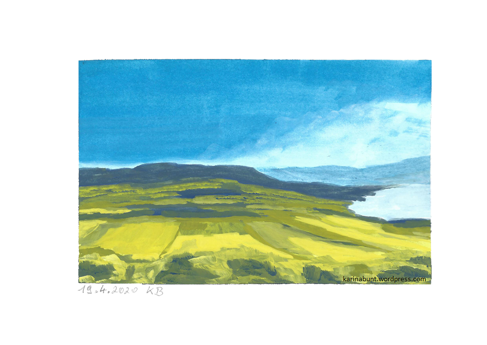 Wiesenlandschaft mit Hügeln u. See