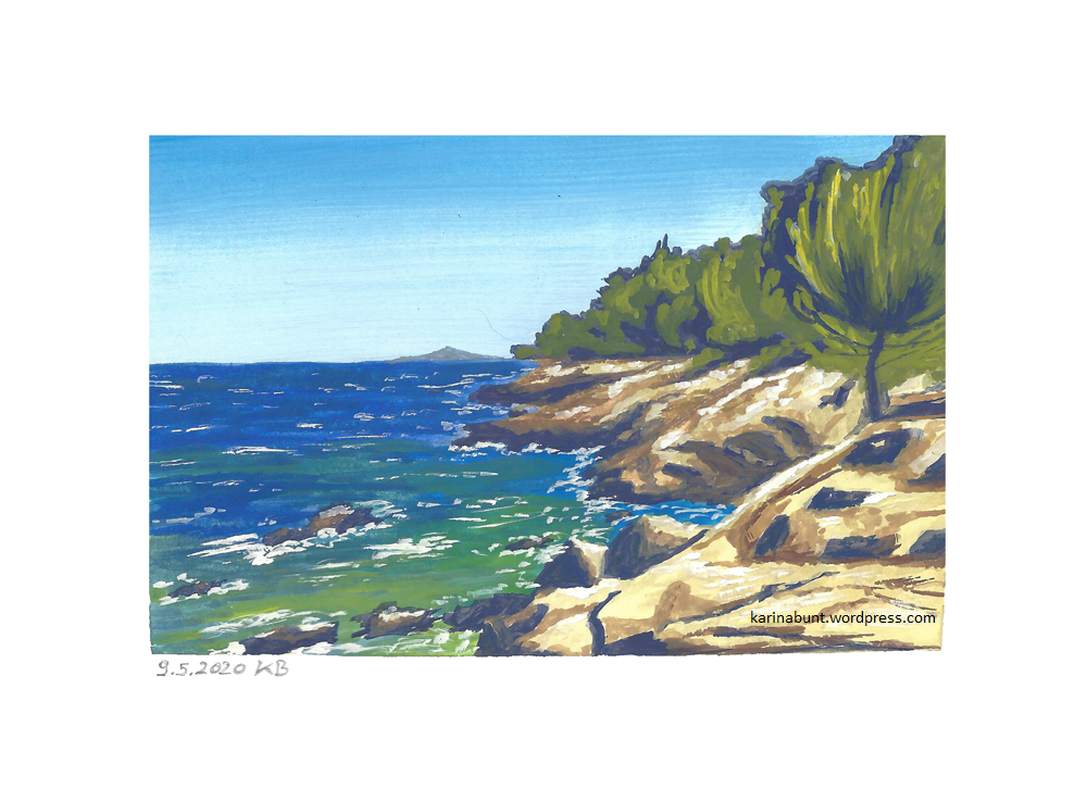 Felsküste u. Klippen und Bäume am Strand