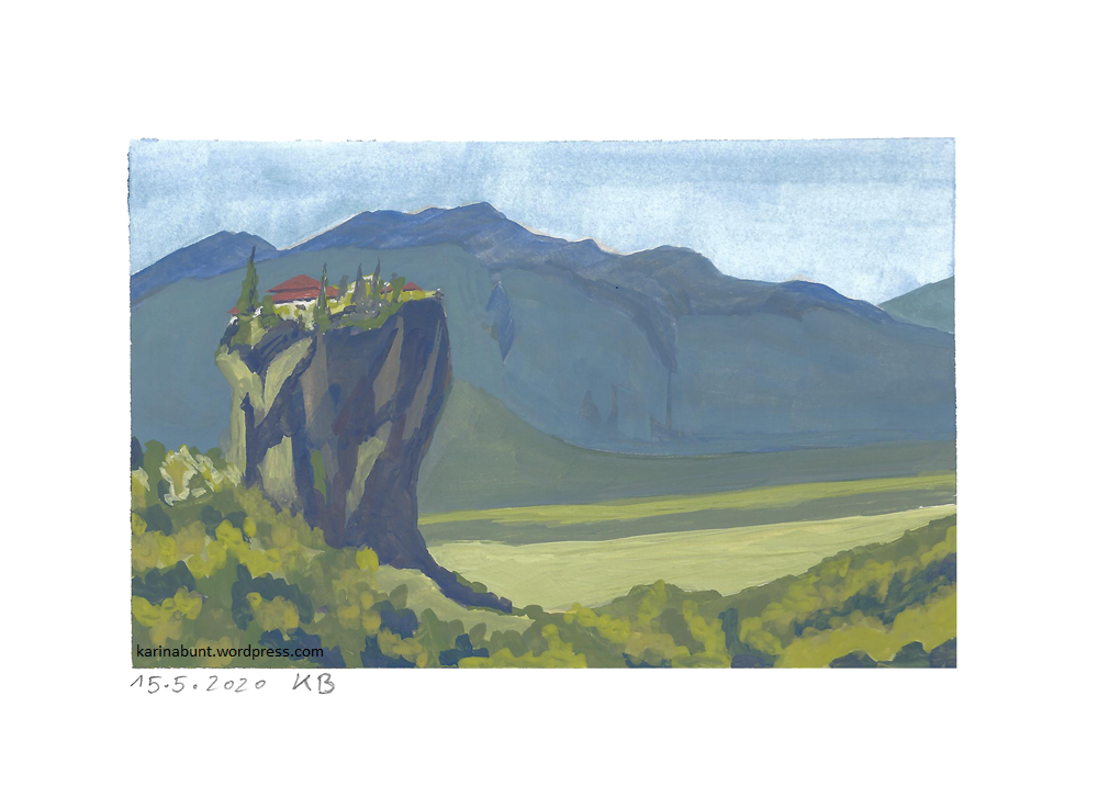 Felsen in der Landschaft mit Gebäude drauf