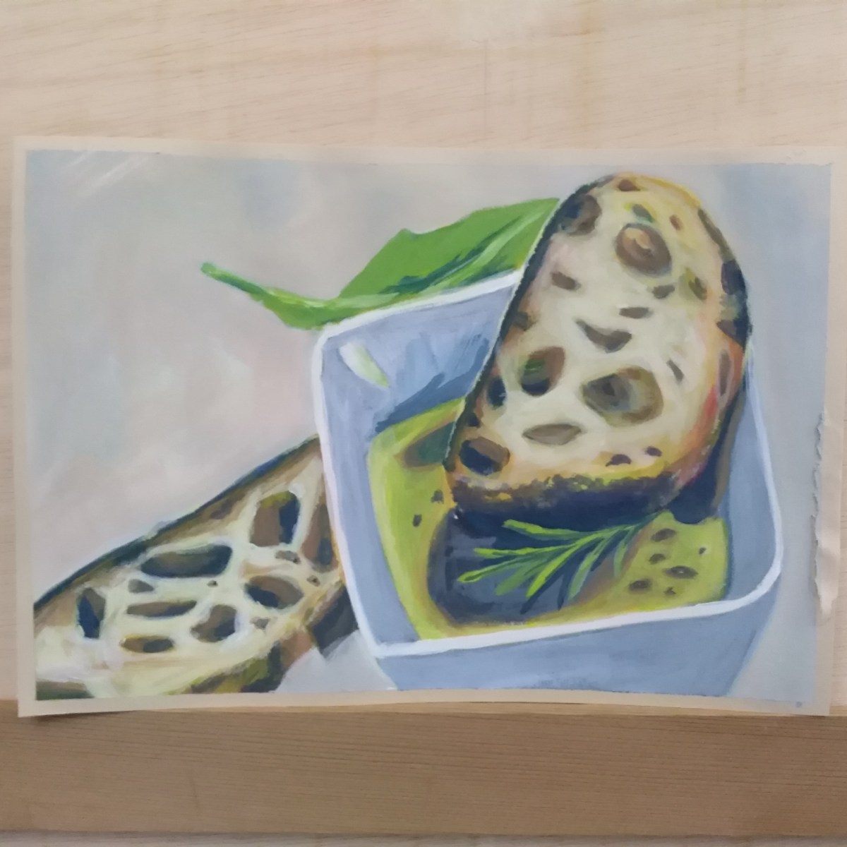 gemalte Weißbrotscheiben, vier Farben&nbsp;Gouache