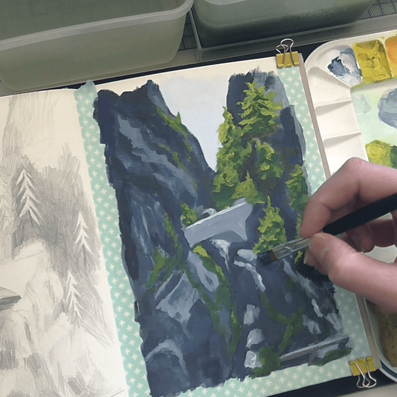 Skizzenbuchseite Gouache nach&nbsp;Tonwertskizze