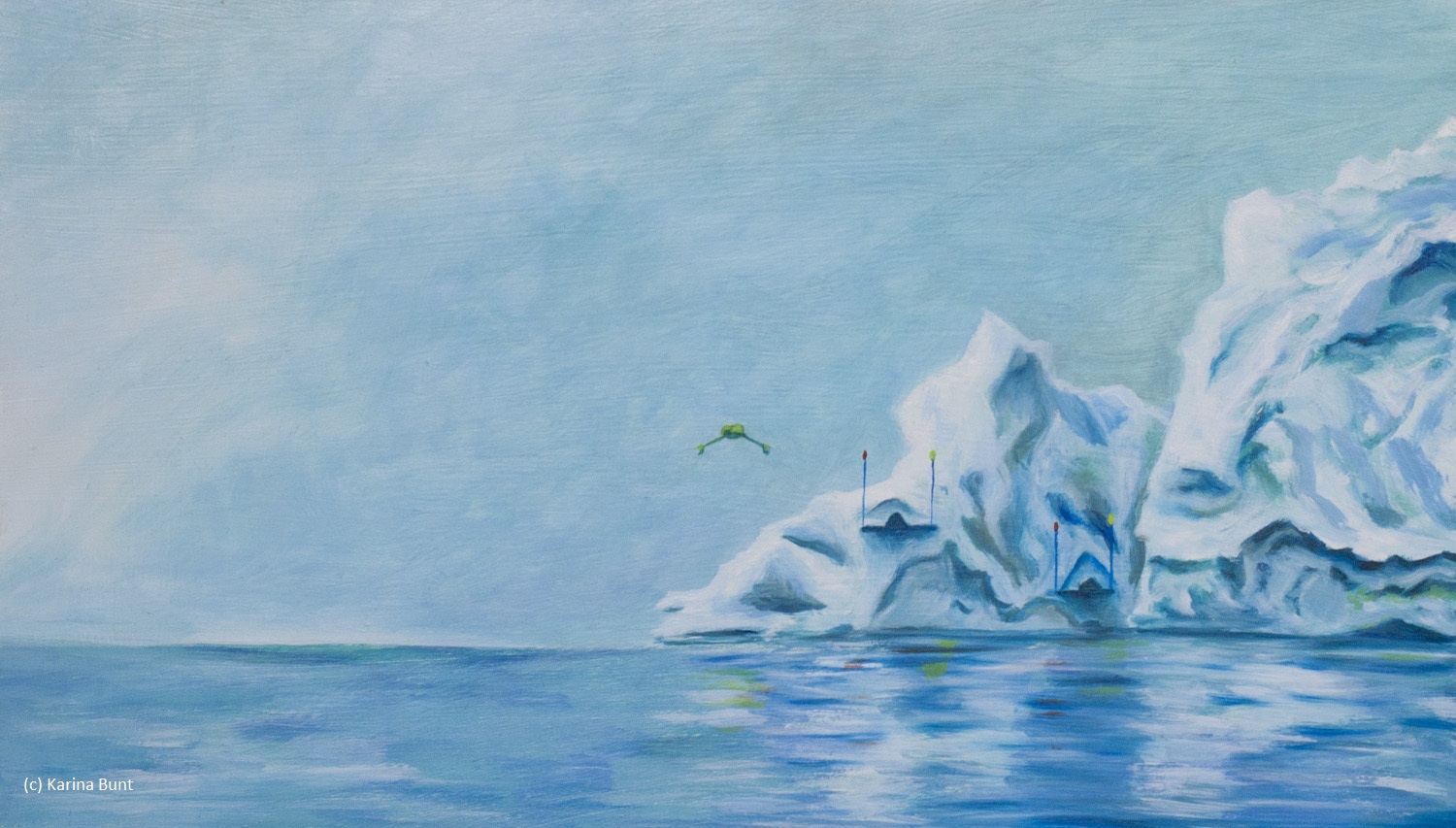 Eislandschaft mit Landestationen und fremdartigem Raumschiff