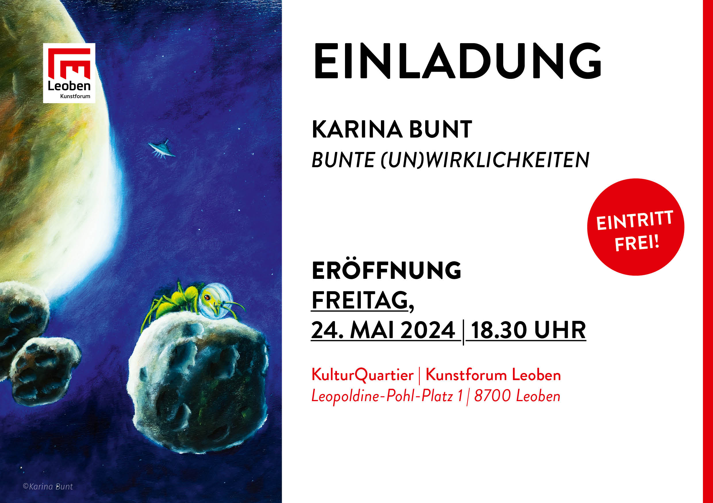 Einladung zur Ausstellung "Bunte (un)Wirklichkeiten", Vorderseite